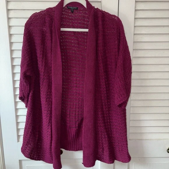 Eileen Fisher Open Front Cotton Cardigan 1X Raspberry Quiet Luxury - Picture 2 of 5